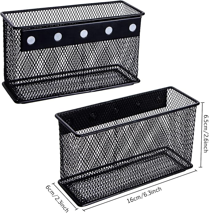 dedoot Magnetic Basket for refrigerator Storage Magnetic Pencil Holder Basket Mesh Black Strong Magnetic Pen Holder for Refrigerator,Whiteboard, Locker, Home and Office Organizer, 6.3x2.3x3.6inch-Ruum Studio Home