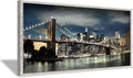 Framed Brooklyn Bridge Wall Art: Large Size New York Cityscape Skylines Night Scene Modern Picture Artwork for Home Office Decoration (48” X 24”)-Ruum Studio Home