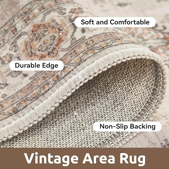 AMOAMI-Vintage Area Rug 8X10 Brown Rugs for Living Room-Soft Living Room Rug Non Slip Rugs for Bedroom Carpet Machine Washable Rug for Dining Room Bedside Office Room Decor-Ruum Studio Home