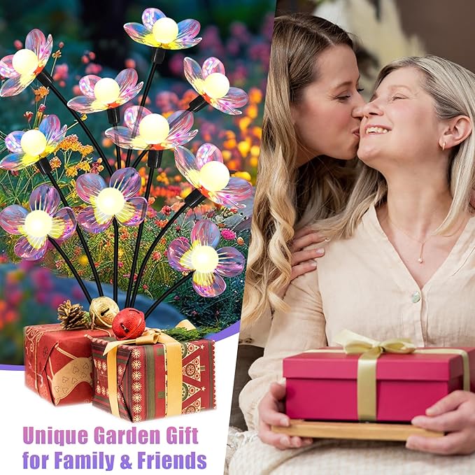 Solar Garden Lights Outdoor, New Upgraded 4-Pack Firefly Solar Lights with Iridescent Petals & Warm White Glow - Waterproof Wind-Swaying Decor for Yard, Patio-Ruum Studio Home