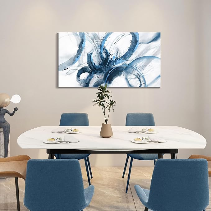 AJAZIKO Blue Wall Art Abstract Wall Decor Pictures for Living Room Wall Decoration Print Pictures Canvas Framed Artwork Minimalist Paintings for Office Above Bed Wall Decor 20×40in-Ruum Studio Home