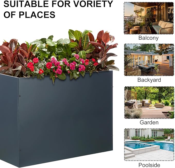 SUNNYPARK Large Metal Planter Box 32”x 12”x 24”, Rectangular Modern Grey Metal Planter Box Heavy Duty with Drainage Holes for Outdoor Garden Patio-Ruum Studio Home
