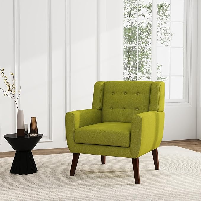 UIXE Accent Chair, Modern Upholstered Armchair in Fabric for Living Room, Comfy Club Arm Chairs Single Sofa Button Tufted Bedroom Reading Seat - Green-Ruum Studio Home