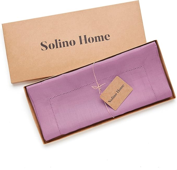 Solino Home Linen Table Runner 108 Inches Long - Classic Hemstitch 100% Pure Linen Violet Dining Table Runner 14 x 108 Inch for Halloween-Ruum Studio Home