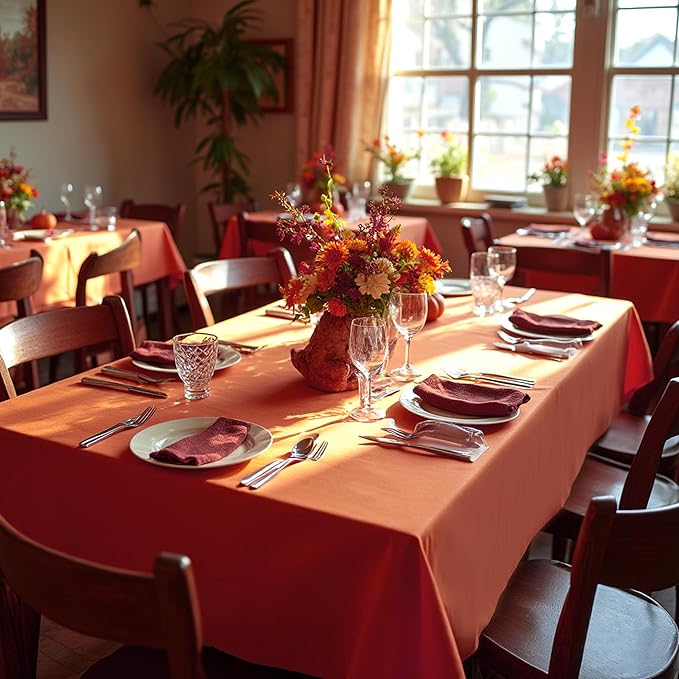 sancua Fall Tablecloth Rectangle - 60 x 84 Inch Burnt Orange - Stain and Wrinkle Resistant Polyester Fabric Table Cloth, Thanksgiving Table Cover for Dining Buffet Parties, Rust, Pumpkin Orange-Ruum Studio Home