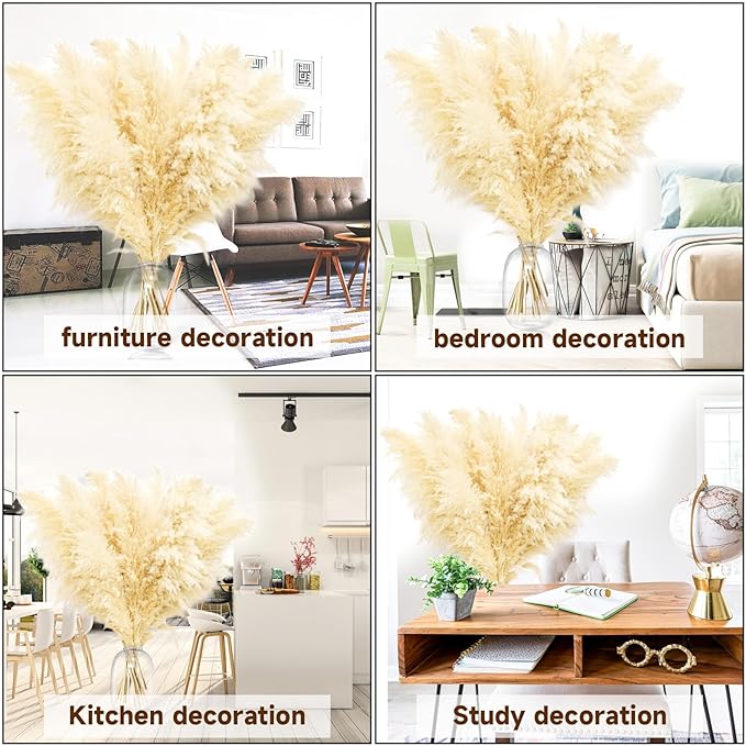 46" inch 11 Stems Natural Pampas Grass Tall Decor,Pompas Grass,Large Beige Tall Pampas Grass for Floor Vase,Wedding Decorations,Party,Boho Home Decor,and Creating a Boho Ambiance-Ruum Studio Home