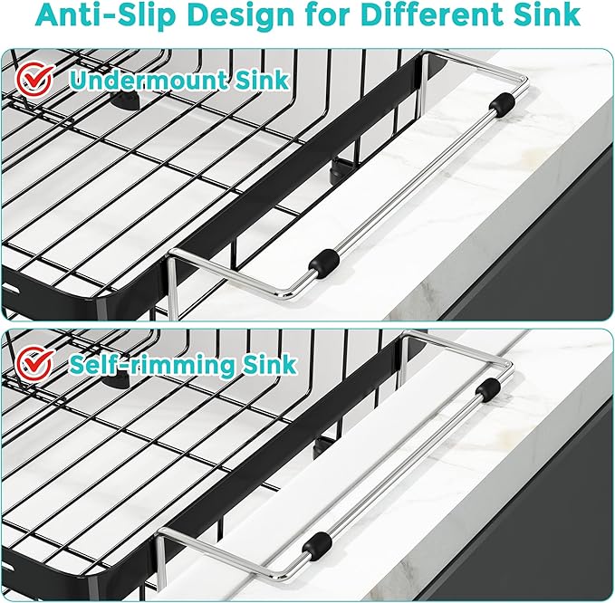 MAJALiS Dish Drying Rack in Sink -Expandable Stainless Steel Over Sink Dish Rack (11.3''-17''), Adjustable Capacity Dish Strainers for Kitchen Sink Counter with Utensil Holder, Black-Ruum Studio Home