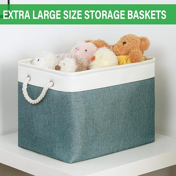 Bidtakay Large Storage Baskets for Shelves 3 Pack Fabric Storage Bins for Organizing Linen Collapsible Organizer for Closet-Deep Green-Ruum Studio Home