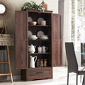 72" Tall Wood Storage Cabinet, Farmhouse Kitchen Pantry Cabinet with Adjustable Shelves & Drawer & Barn Doors, Versatile Storage for Kitchen, Dining Room, Bathroom, Brown-Ruum Studio Home