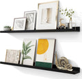 Solid Ash Wood Floating Shelves, Wood Picture Ledge Shelf Set of 2, 48 Inch Long Large Photo Ledge Shelves, Nursery Book Shelves Wall Mounted for Living Room Kids' Bedroom Decor, Black-Ruum Studio Home