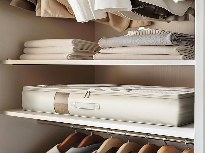 Under Bed Storage Containers with Window, Closet Organizers and Storage Bags, Foldable Underbed Storage Bags for Blankets, Clothing, Comforter, Linen Sheets, Wrapping Paper, 3 Pack, White Ivory-Ruum Studio Home