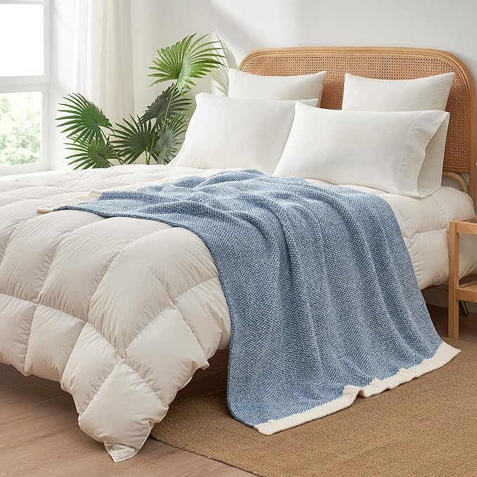 Snuggle Sac Heather Blue Throw Blanket for Couch, Oversized Throw XL Super Soft Warm Blankets Cozy Knit Fuzzy Lightweight Throws for Sofa, Bed, Camping, Picnic, Heather Blue, 50x70 inches-Ruum Studio Home