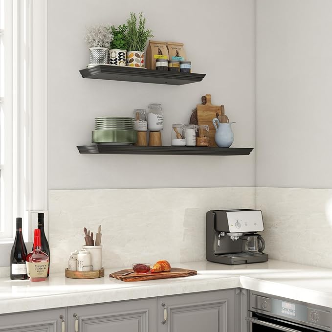 Floating Shelves for Wall, 36 Inch Long Wall Mounted Black Hanging Shelf for Kitchen, Living Room, Office, Bedroom, Bathroom, Retro Vintage Wood Bookshelf for House Decor-Ruum Studio Home