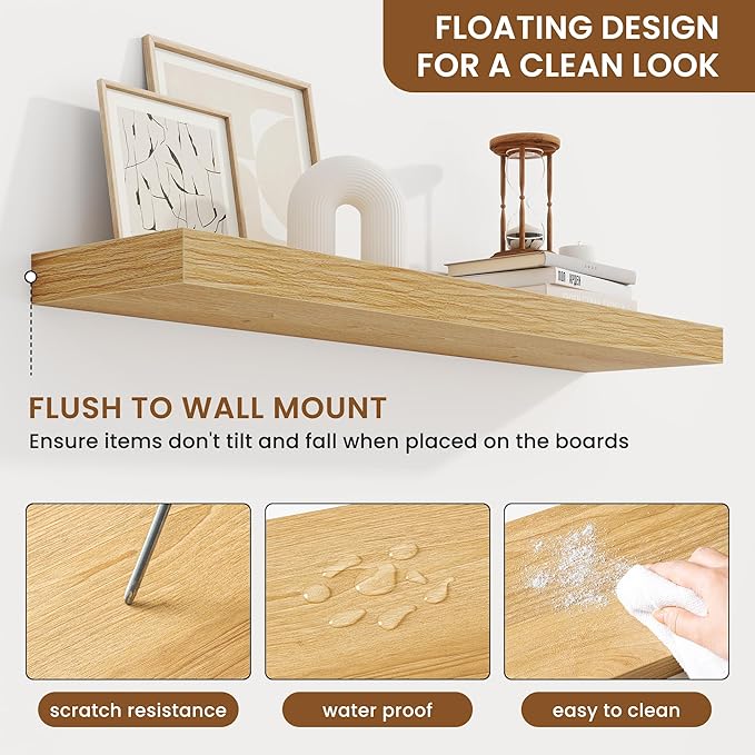 fuqing Floating Shelves for Wall, Bathroom Shelf Wall Mounted for Storage, Shelves with Invisible Bracket for Bedroom, Kitchen, Living Room, Farmhouse Small Book Shelf, 36 Inch Set of 2, Oak-Ruum Studio Home