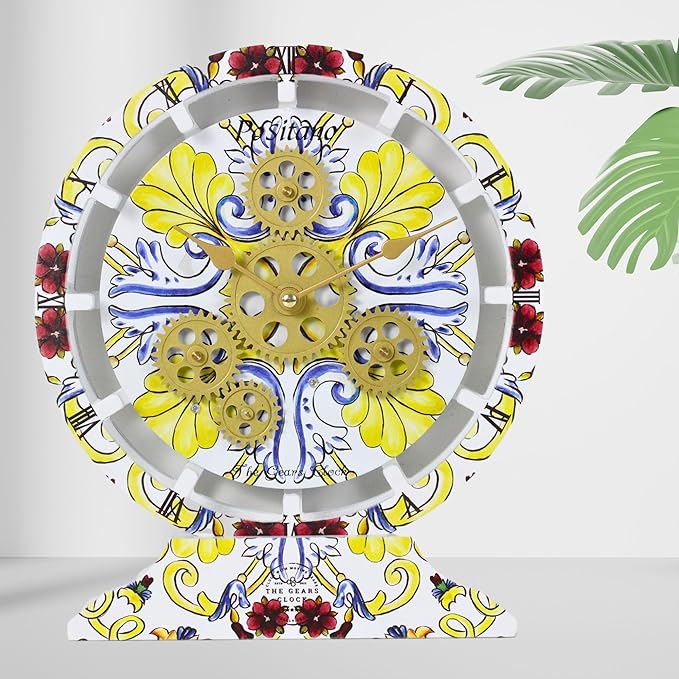 The Gears Clock Wall Clock Italy Collection with Moving Gears (Positano, 10 inch Round)-Ruum Studio Home