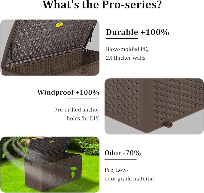 180 Gallon Pro Outdoor Storage Box Waterproof Lockable Resin Deck Box Large, Patio Storage Bin for Pool Accessories Cushion Furniture, Garden Tools, UV-Resistant Outside Delivery Brown-Ruum Studio Home