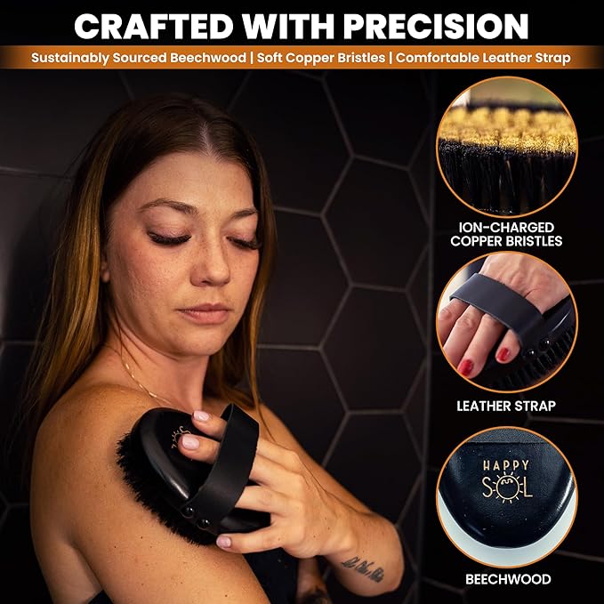 Copper Body Brush - Dry Brushing Body Brush with Ion Charged Copper Bristles, Glowing Skin, Lymphatic Drainage and Blood Circulation Improvement-Ruum Studio Home