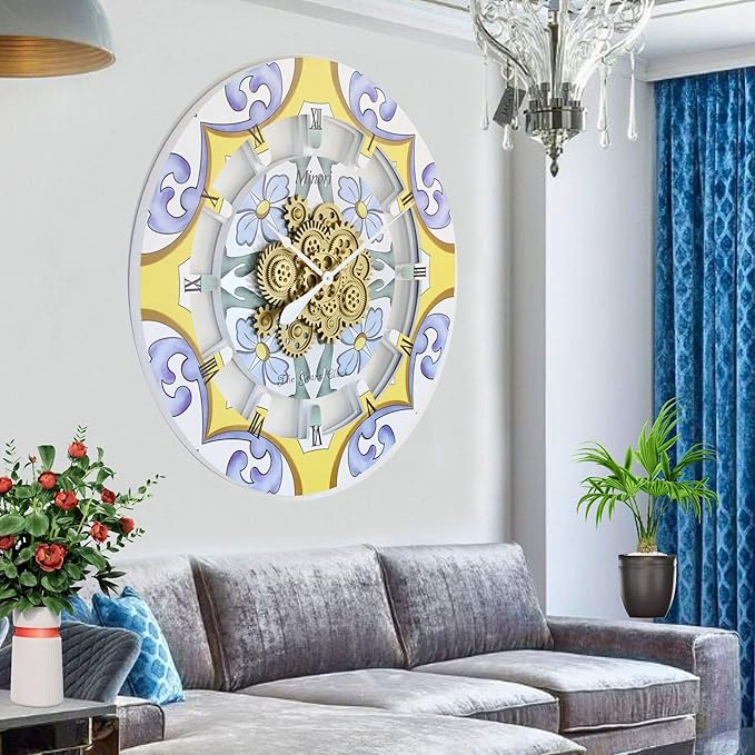 The Gears Clock Wall Clock Italy Collection with Moving Gears (Minori, 36 inch Round)-Ruum Studio Home