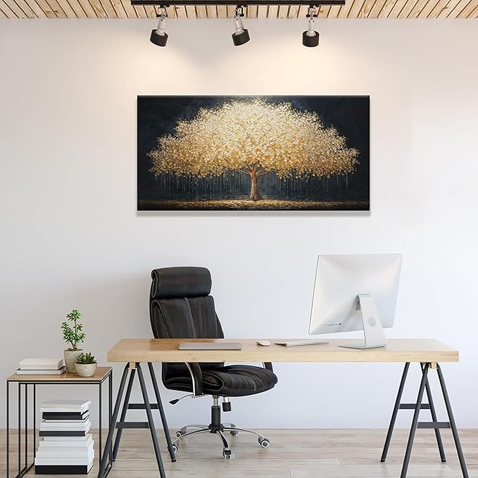 Canvas Wall Art Decor Gold Tree Of Life Abstract Wall Decor Artwork Canvas Prints Painting Gold Tree Wall Art Pictures For Bedroom Dining Room Home Office Artwork 20"X 40" Ready To Hang-Ruum Studio Home