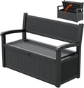 70 Gallon Lockable Outdoor Storage Bench Waterproof, Deck Box Bench for Patio, Porch, Garden, Poolside, Stores Tools & Pool Supplies, Heavy-Duty Outdoor Bench with Storage, Black-Ruum Studio Home