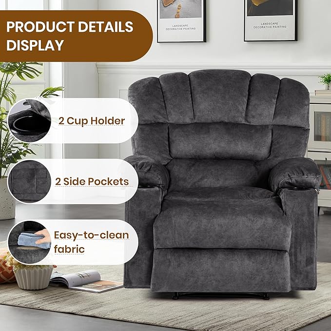 Recliner Chair Manual Modern Ergonomic Lounge Single Sofa Seat Living Room Lounge Recliners on Clearance Foam Filling-Ruum Studio Home