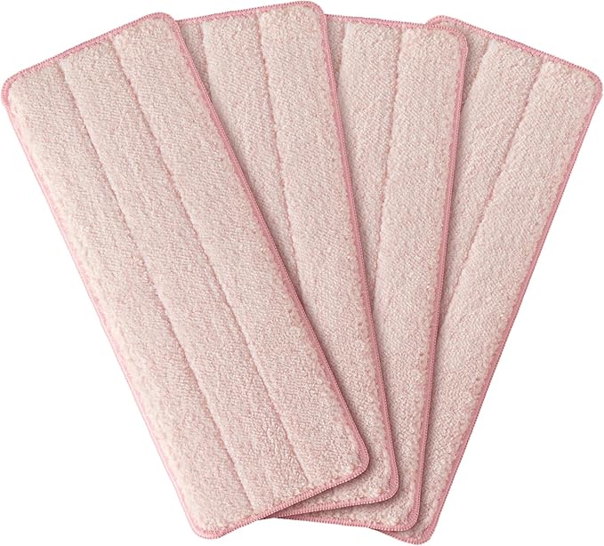 JOYMOOP Flat Mop Pads, Microfiber Mop Cleaning Pads, Washable Pads, Pads Replacement for Flat Mop or Mop Bucket Set, Pack of 4 Refills 13inch - Pink-Ruum Studio Home