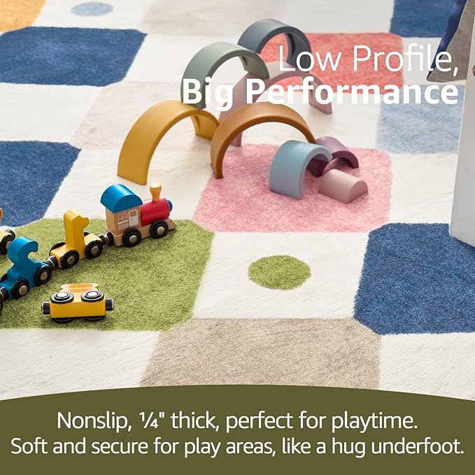 jinchan Round Rug 5ft Kids Washable Rug Indoor Floor Cover Non-Slip Soft Elementary School Classroom Modern Colorful Diamond Carpet for Nursery Daycare Bedroom Playroom Living Room Circus on Cream-Ruum Studio Home