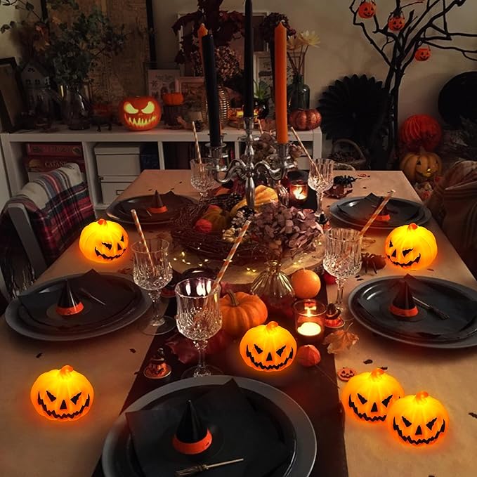 6 Pack Halloween Pumpkin Flameless Candles Battery Operated LED Tealight Candles for Home Room Decorations, Light Up Halloween Decorations Indoor for Table Party Office Fireplace-Ruum Studio Home