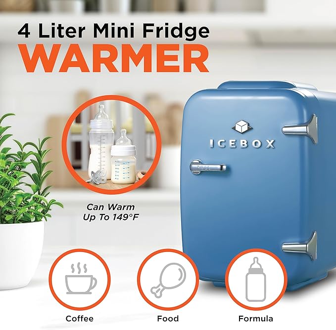 IBMF4SLT Fridge for Bedroom, Skincare, Portable Cooler & Warmer for Makeup, for Office & Home Refrigerator, Mini (4 L / 6-Can), Slate Blue-Ruum Studio Home