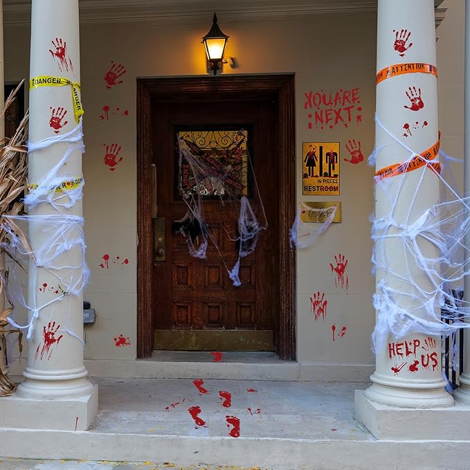 Halloween Window Clings Decorations, Bloody Handprint and Footprint Stickers, Scary Halloween Party Decor for Windows and Cars, Indoor/Outdoor Use - 12 Sheets-Ruum Studio Home