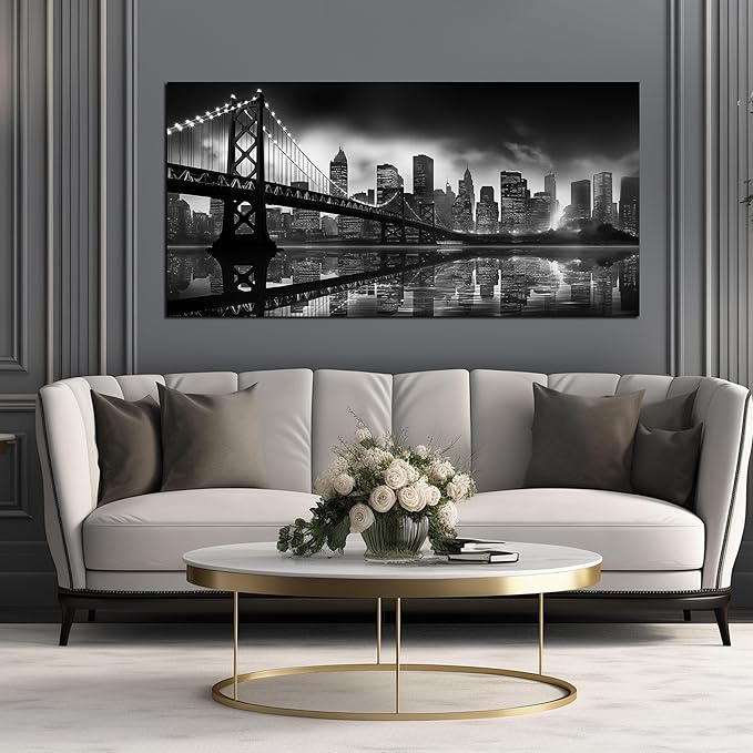 Brooklyn Bridge Wall Art Large City Wall Decor for Living Room Office Wall Decor 29 x 59 Inch-Ruum Studio Home