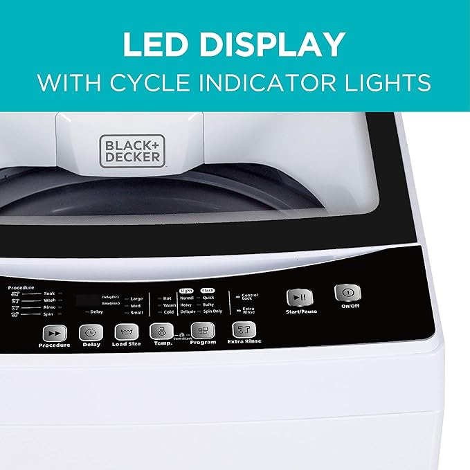 BLACK+DECKER Small Portable Washer, Washing Machine for Household Use, Portable Washer 1.7 cu.Ft with 8 Cycles, Transparent Lid & LED Display-Ruum Studio Home