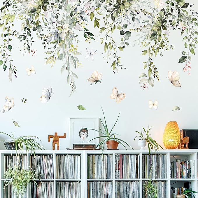 Amaonm Creative Removable Rainforest Plants Wall Decals Hanging Green Leaves and Vines Wall Stickers 3D Home Wall Corner Background Decoration Decor for Kids Girls Bedroom Nursery Offices Living Room-Ruum Studio Home