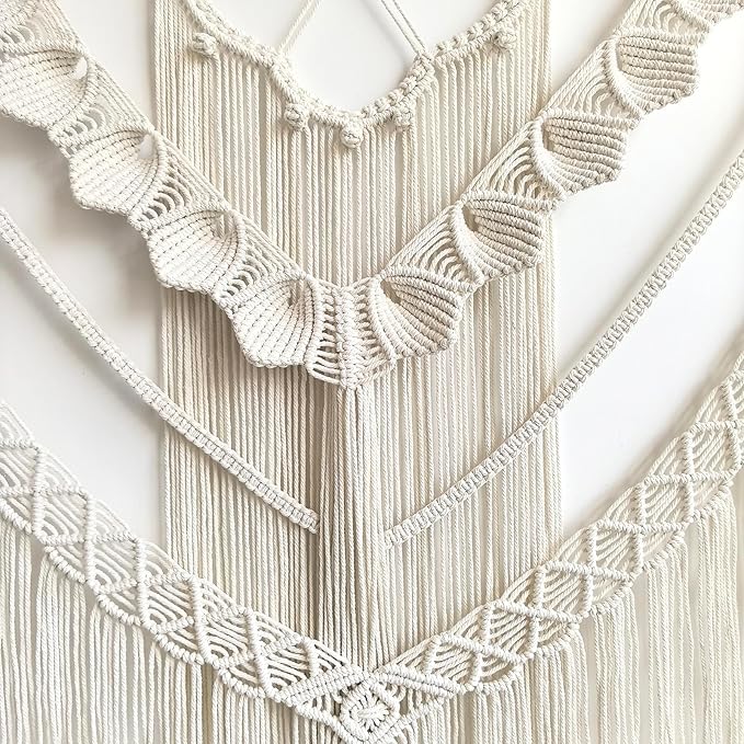 Achart Macrame Wall Hanging Large- Boho Wall Decor- large wall art- Wall Decor Living Room- Macrame Tapestry Boho Decor for Bedroom (Beige-Shells)-Ruum Studio Home