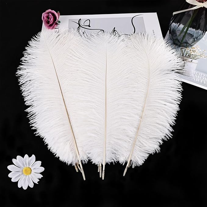 THARAHT White Ostrich Feathers 12pcs Natural Bulk 10-12Inch 25cm-30cm for Crafts Wedding Party Centerpieces Easter Gatsbi and Christmas Tree Decoration Feathers-Ruum Studio Home