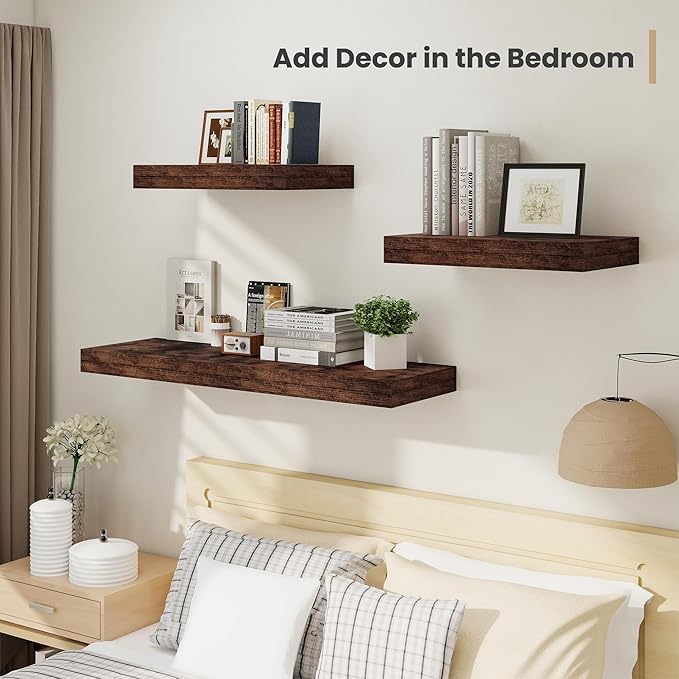 Heimlove 12 Inch Deep Floating Shelves, 48 x 12 inches Long Wall Shelf, Large Display Shelf & Storage Shelf, Rustic Wood Wall Shelves for Fireplace Mantel, Set of 2(Rustic Brown)-Ruum Studio Home