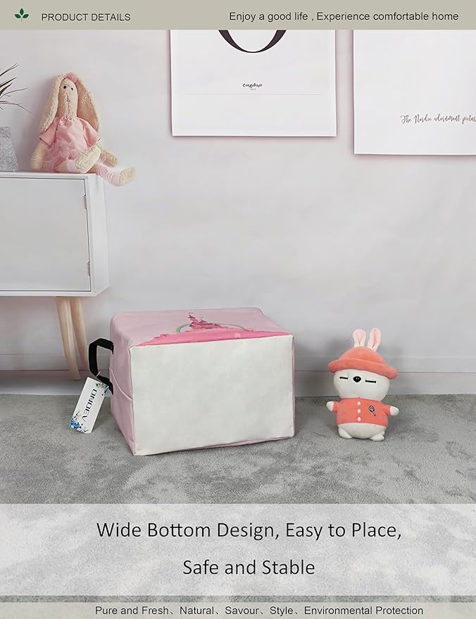 Rectangular Folding Laundry Basket,waterproof Canvas Basket,gift basket,Suitable for children's room,Office,Clothes,Toys Storage(Pink Castle)-Ruum Studio Home