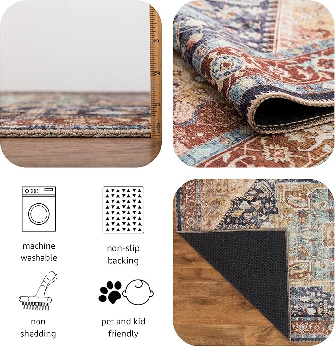 Keen Home Design 4x6 Rug - Machine Washable Area Rug with Non-Slip Backing, Ideal for Living Room, Dining Room, Bedroom - Vintage, Easy Clean, Durable, Low Pile Rug - (4' x 6')-Ruum Studio Home