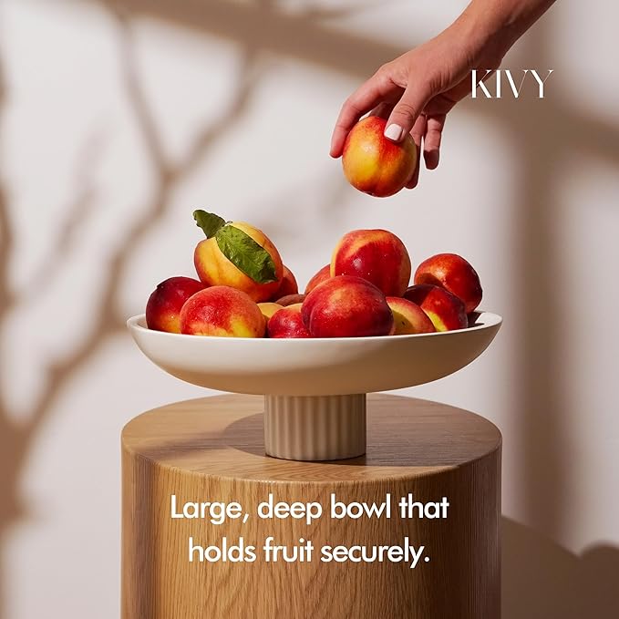 KIVY Concrete Fruit Bowl for Kitchen Counter - Large Decorative Pedestal Bowl for Home Decor - Modern Key Bowl for Entryway Table - White-Ruum Studio Home