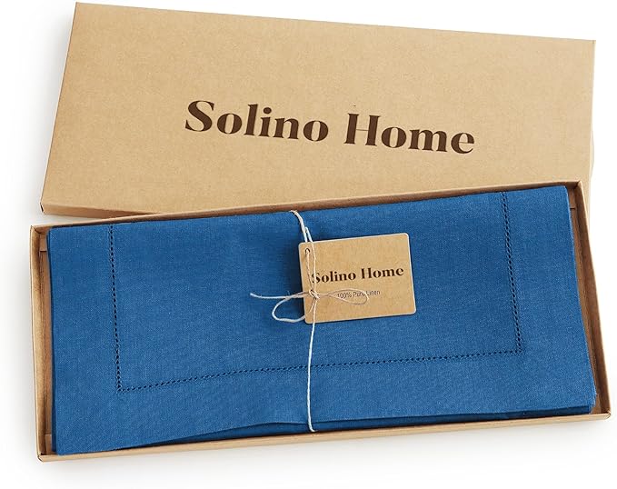 Solino Home Linen Indigo Blue Table Runner 144 Inches Long - 100% Pure Linen Extra Long Table Runner 14 x 144 Inch for Fall, Autumn - Classic Hemstitch-Ruum Studio Home