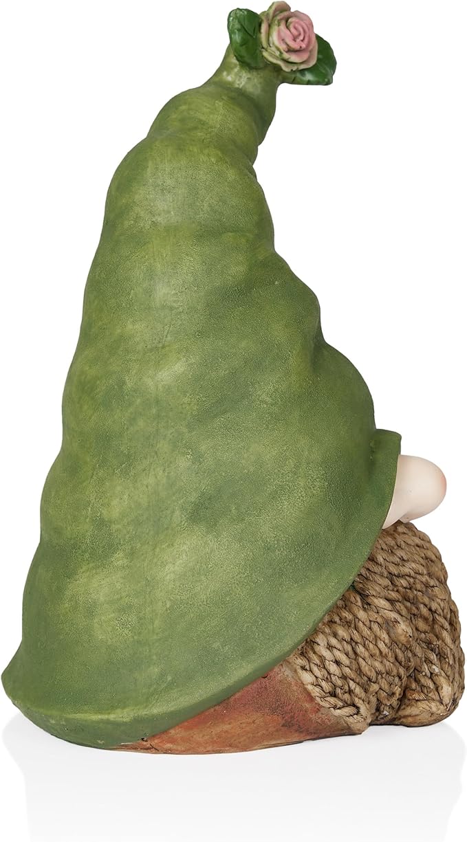 Alpine Corporation - 10" Tall Outdoor Garden Gnome Decor - Gnome Head with Rope Beard and Flower on Green Hat – Durable Lawn Scupture, Ideal for Patio, Deck, & Yard-Ruum Studio Home
