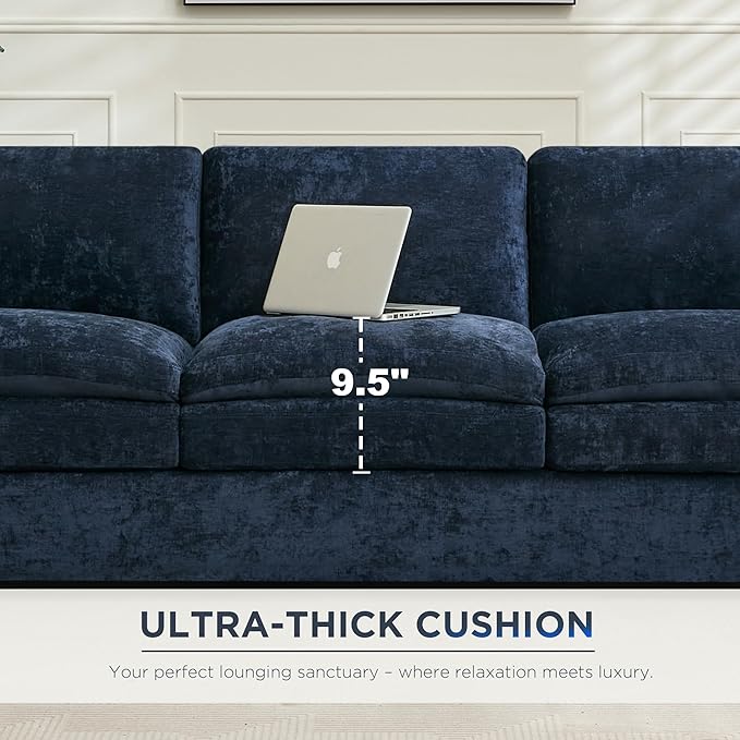 Tbfit Modern Couch Sofa, 89" Cloud Couch w/Pillows, Pocketed Spring Seat, Comfy 3-Seater Plush Foam Cushions, Chenille Fabric Removable Covers, Soft Upholstered Living Room Furniture Home Apartment-Ruum Studio Home
