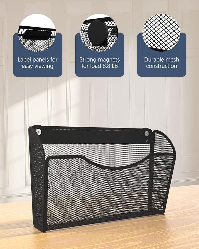 1-Tier Magnetic File Holder - No Drilling Installation File Organizer, Large Capacity Magnetic File Holder for Refrigerator, File Cabinets, Whiteboard, Office, Kitchen-Ruum Studio Home