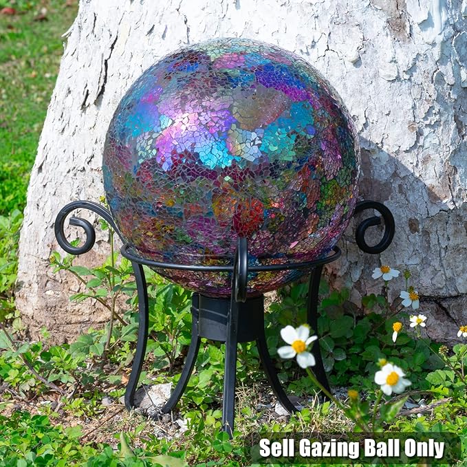 VCUTEKA Gazing Ball, Iridescent Crackled Glass Mosaic Gazing Balls Sphere for Garden Lawn Outdoor Ornament Yard Decorative, 10-Inch, Purple-Ruum Studio Home