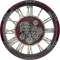 DORBOKER 36" Original Moving Gears Wall Clock, Large Industrial Wall Clock for Living Room Decor,Oversized Wood Vintage Farmhouse Steampunk Rustic Clocks for Wall Decor,Cherry Red-Ruum Studio Home