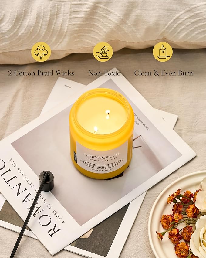 M&SENSE Limocello Summer Scented Candle, 19.4oz 110 Hours Long Lasting Burn Non Toxic Natural Soy Wax Lemon Highly Scented for Home Decor, 2 Wick Relaxing Candle Gifts for Yoga Spa Meditation-Ruum Studio Home