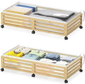 Under Bed Storage with Wheels-Large Bamboo Underbed storage Containers with Large Dust Bag Stackable Under the Bed Shoe Storage Bins for Clothes Books Bedding (2 Packs Nature, 33.07"L×16.54"W× 6.5"H)-Ruum Studio Home