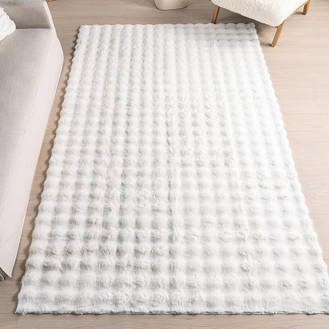 nuLOOM Jeni Solid Faux Rabbit Machine Washable Area Rug, 6x9, Off-White-Ruum Studio Home