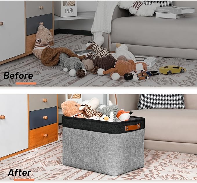 DULLEMELO Fabric Storage Bins - Decorative Large Baskets for Home Shelves & Bedroom, Canvas Toy Organizers (Black & Gray)-Ruum Studio Home