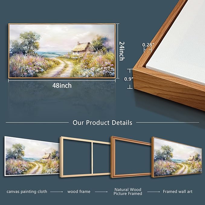 ZUITINGHUA Large Wood Framed Wall Decor For Living Room Canvas Wall Art For Office Modern Wall Decorations For Bedroom Country Road Landscape Painting Farmhouse Pictures Artwork Home Decor 24x48 In-Ruum Studio Home